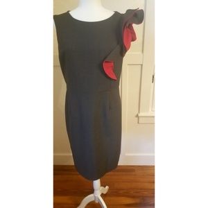 Calvin Klein charcoal sheath dress w/ red ruffle